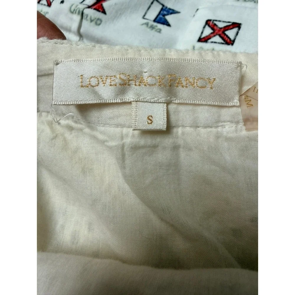 LoveShackFancy‎ Skirt Women S Cream Eyelet Ruffle Mini Boho Coquette Cottagecore